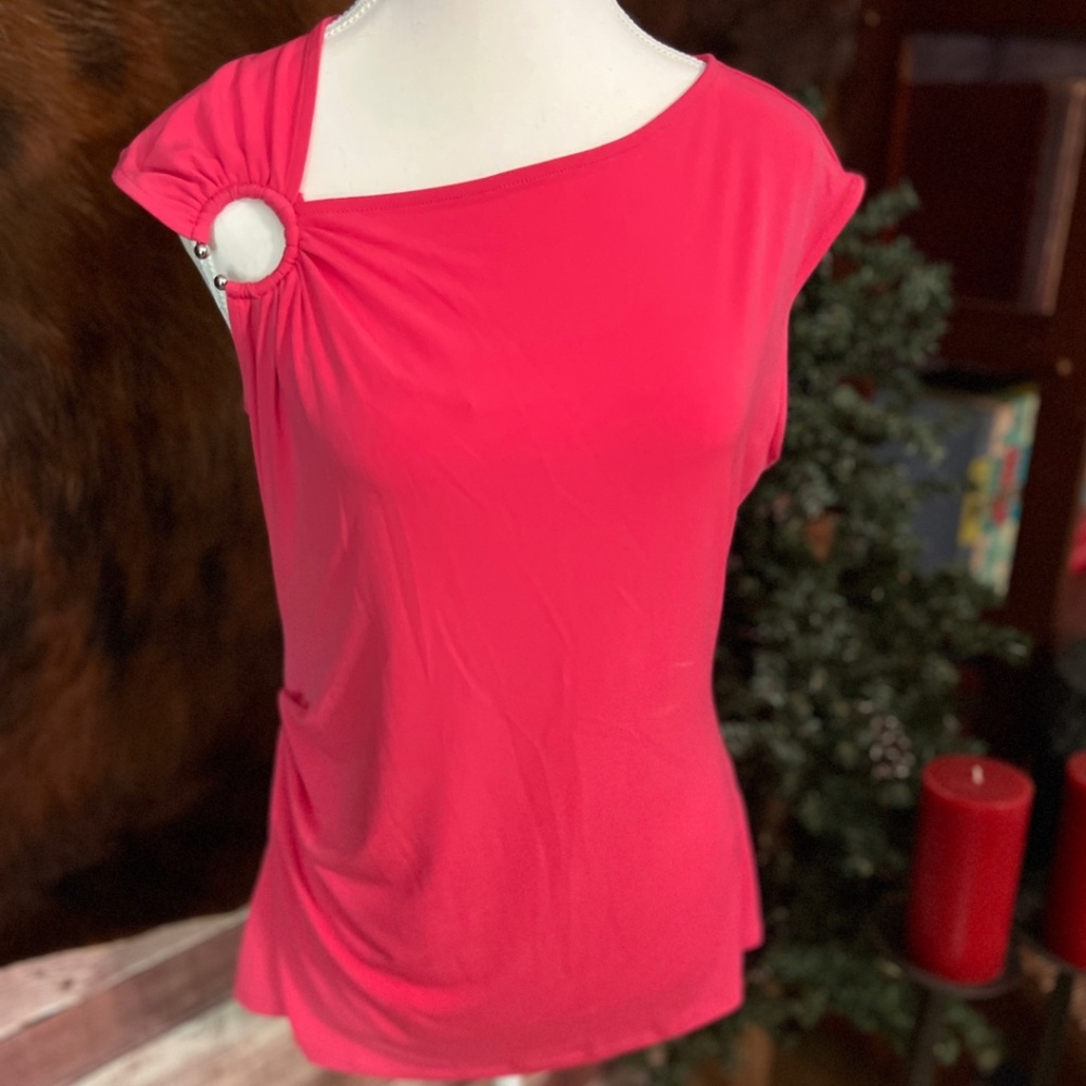 Carmen Hot Pink Fitted Blouse w/ Gathered Shoulder Detail